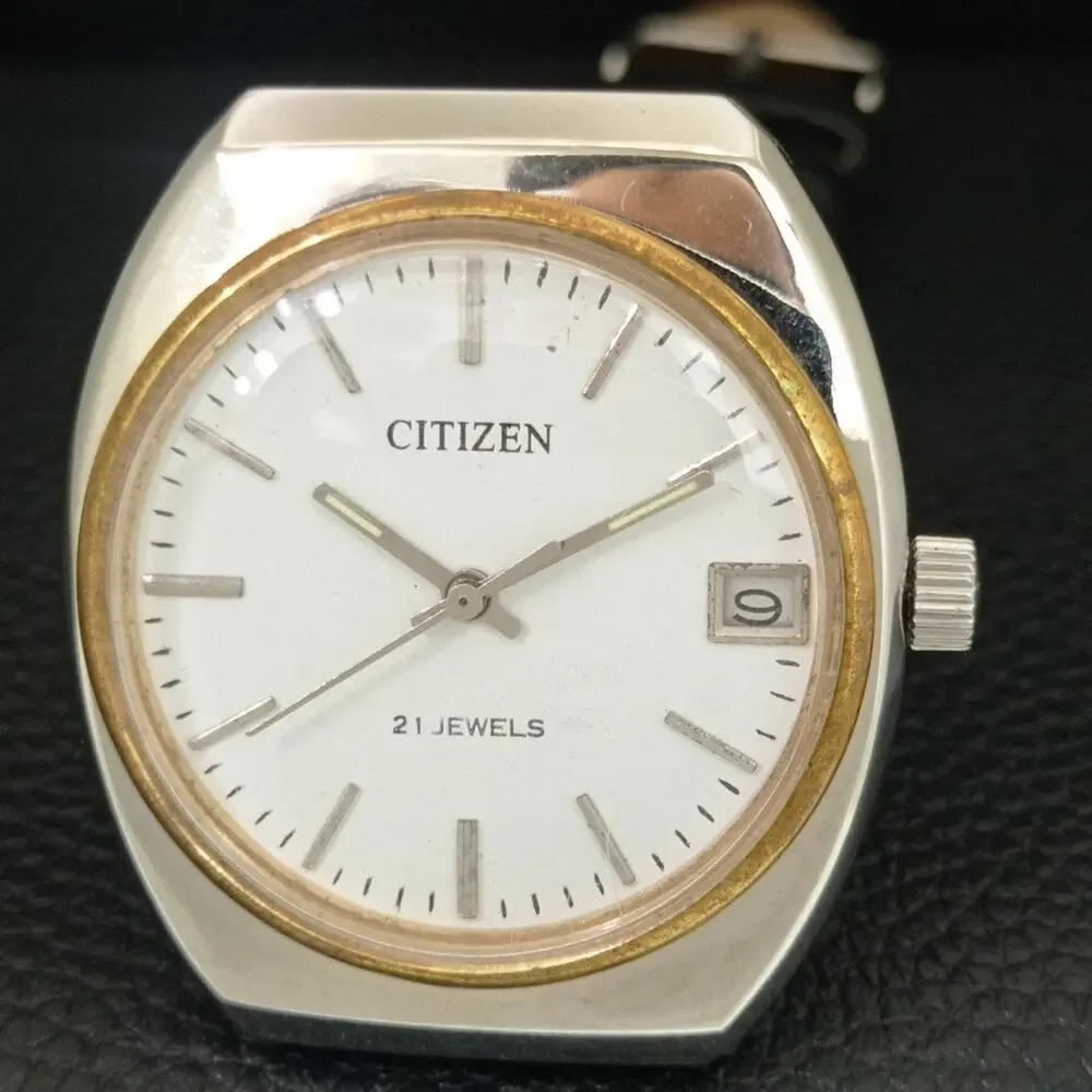Vintage 1978 Citizen Manual Mens Silver Watch W/date & Gold accents